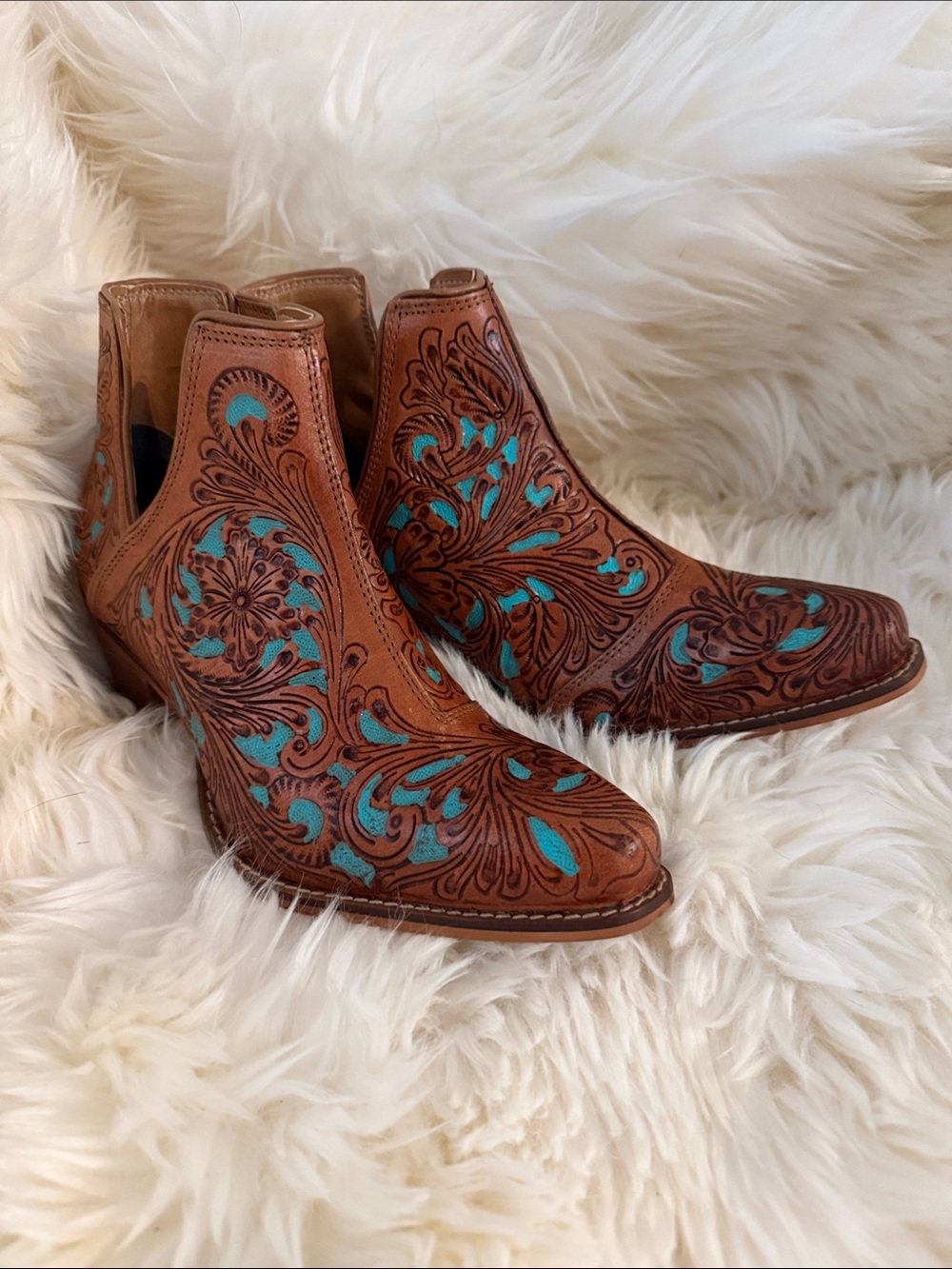 Myra Bag x Loyal West Booties with Brown & Turquoise Floral Tooled Design